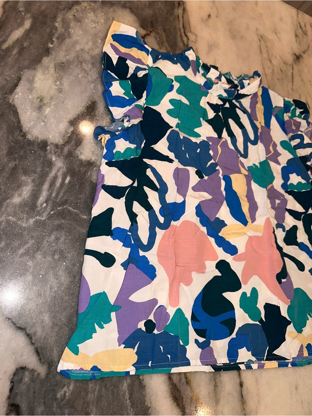 THML Size XL Multicolor Abstract Ruffle Sleeve Blouse Ruffle Sleeve‎ - Picture 4 of 12